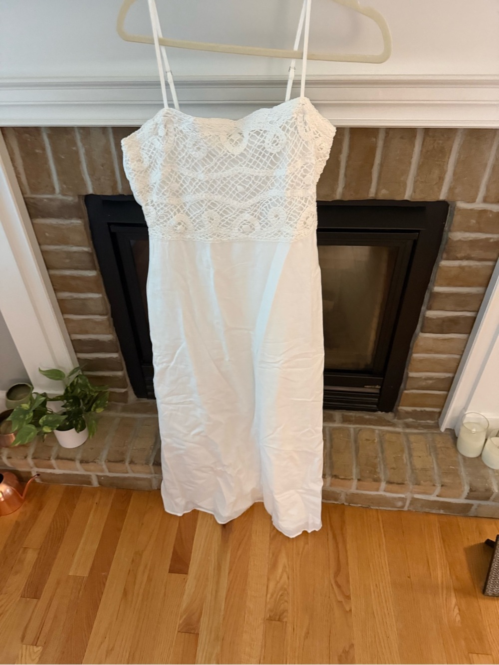 White Strapless Lace-Bodice Summer Midi Dress